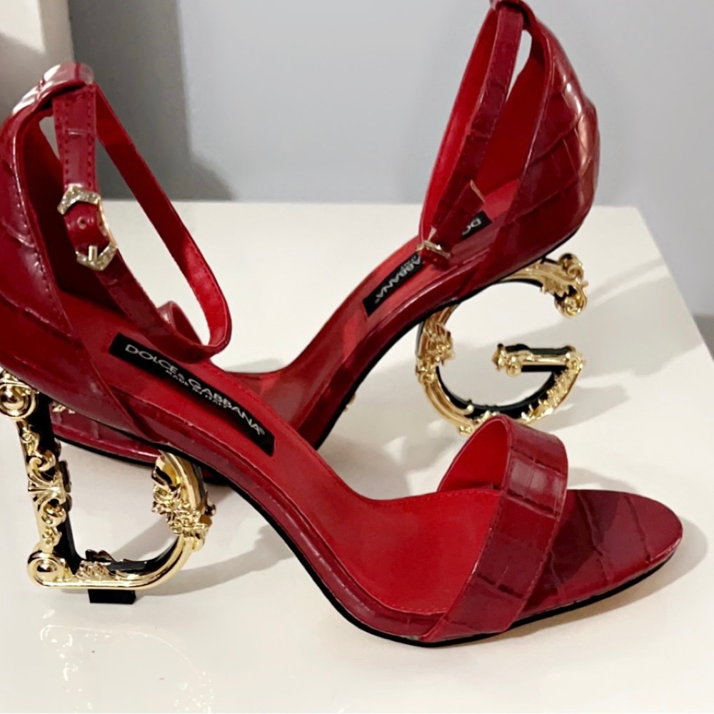 COPY - Dolce & Gabbana Crocodile-Print Calfskin Baroque DG High Heel Sandals- 41
